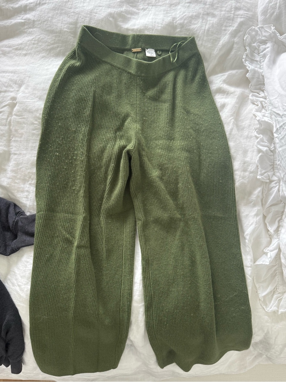 Cult Gaia Olive Green Ribbed Wide-Leg Cashmere Pants